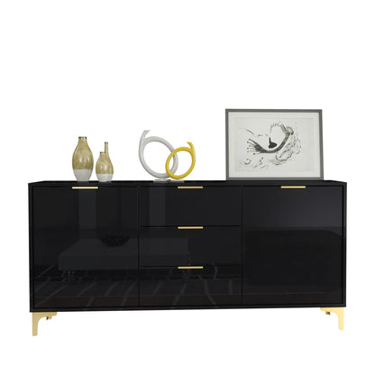 Sideboard – 140cm – High Gloss Finish – Gold Legs – Storage Cabinet – LUMINO Collection