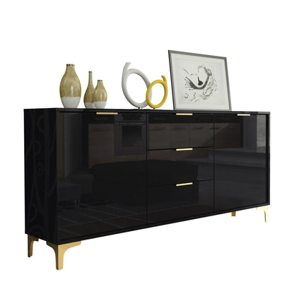 Sideboard – 140cm – High Gloss Finish – Gold Legs – Storage Cabinet – LUMINO Collection