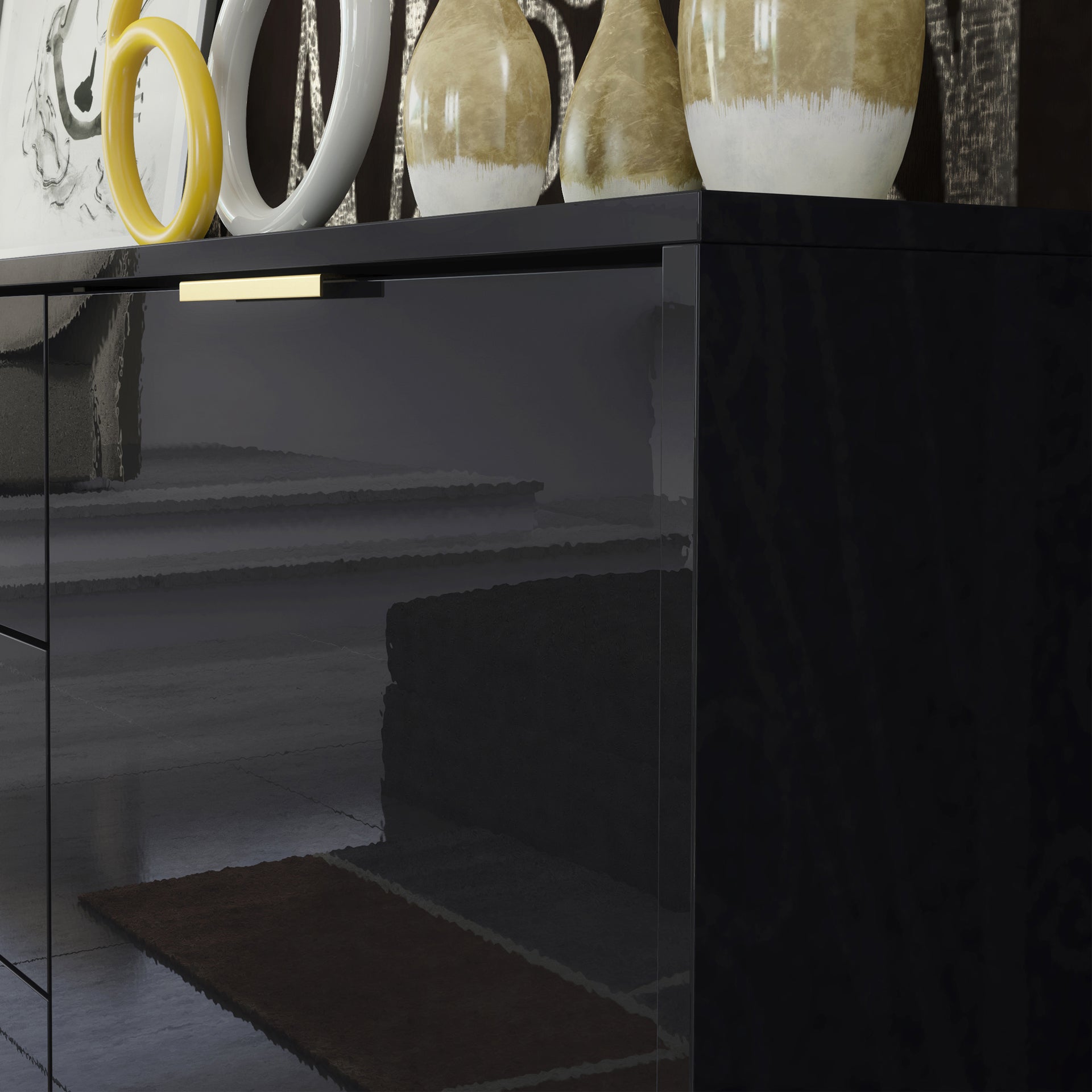 Sideboard – 140cm – High Gloss Finish – Gold Legs – Storage Cabinet – LUMINO Collection