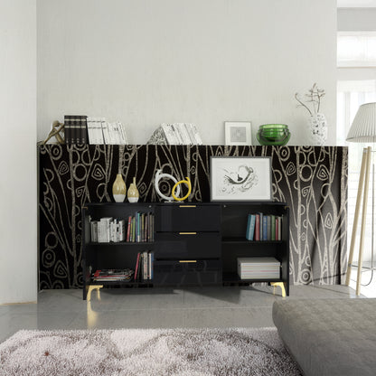Sideboard – 140cm – High Gloss Finish – Gold Legs – Storage Cabinet – LUMINO Collection