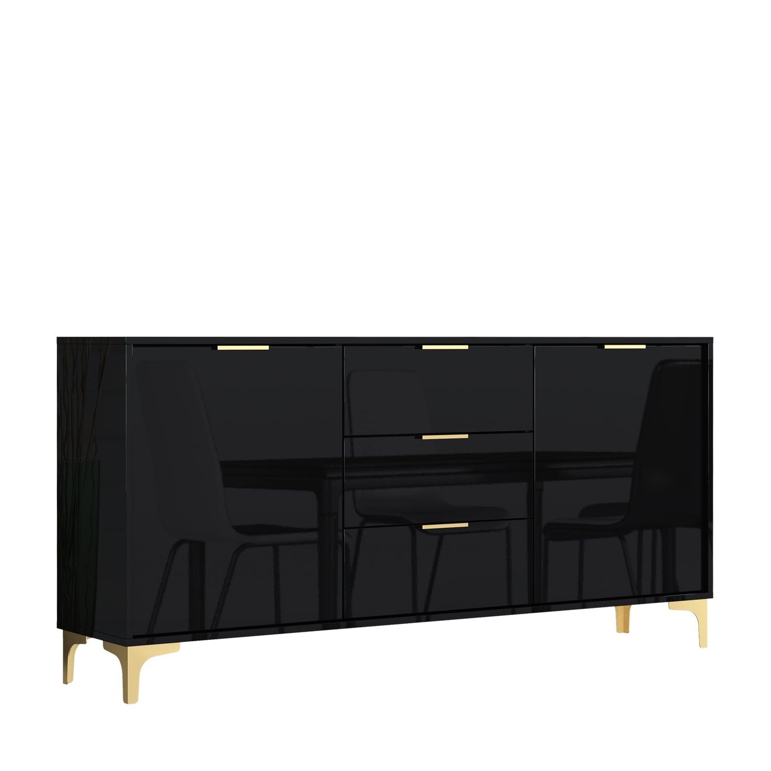 Sideboard – 140cm – High Gloss Finish – Gold Legs – Storage Cabinet – LUMINO Collection