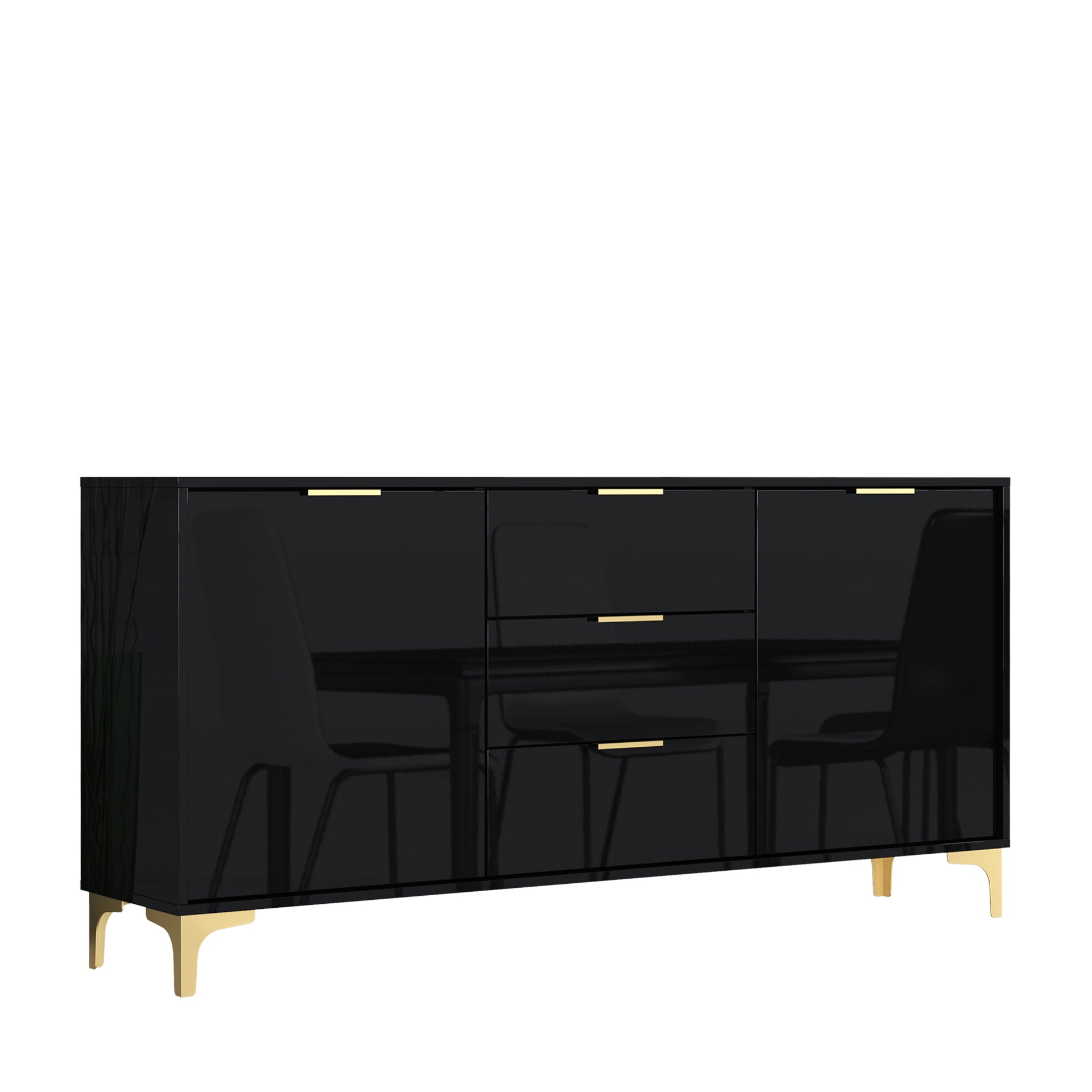 Sideboard – 140cm – High Gloss Finish – Gold Legs – Storage Cabinet – LUMINO Collection
