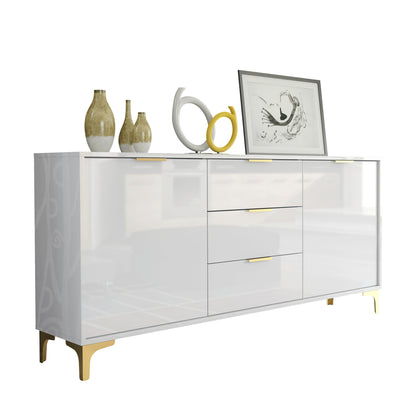 Sideboard – 140cm – High Gloss Finish – Gold Legs – Storage Cabinet – LUMINO Collection