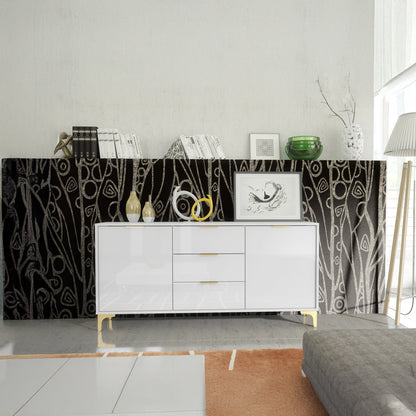 Sideboard – 140cm – High Gloss Finish – Gold Legs – Storage Cabinet – LUMINO Collection