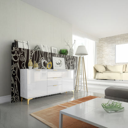 Sideboard – 140cm – High Gloss Finish – Gold Legs – Storage Cabinet – LUMINO Collection