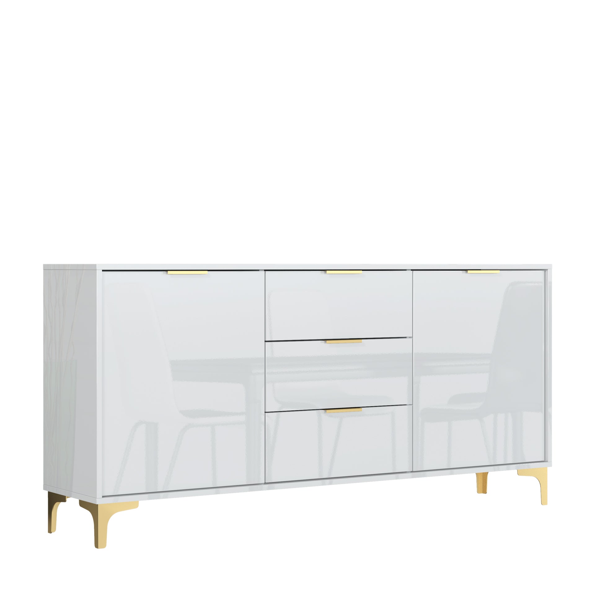 Sideboard – 140cm – High Gloss Finish – Gold Legs – Storage Cabinet – LUMINO Collection