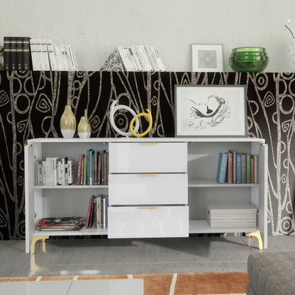 Sideboard – 140cm – High Gloss Finish – Gold Legs – Storage Cabinet – LUMINO Collection