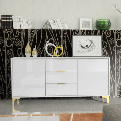 Sideboard – 140cm – High Gloss Finish – Gold Legs – Storage Cabinet – LUMINO Collection