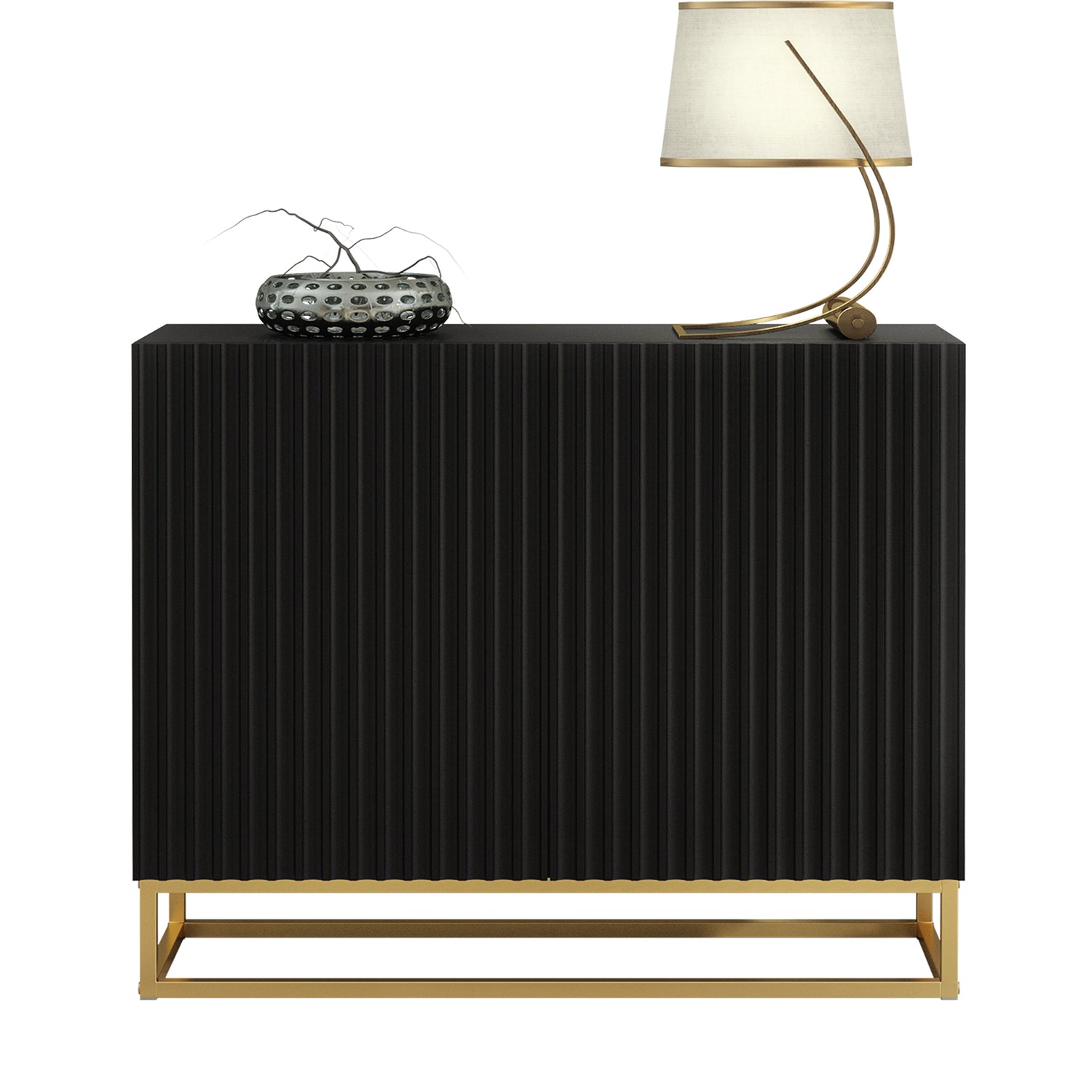 Sideboard Cabinet – 100cm – Fluted Doors – Push to Open – Gold Base – VESTA Collection