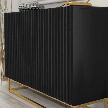Sideboard Cabinet – 100cm – Fluted Doors – Push to Open – Gold Base – VESTA Collection