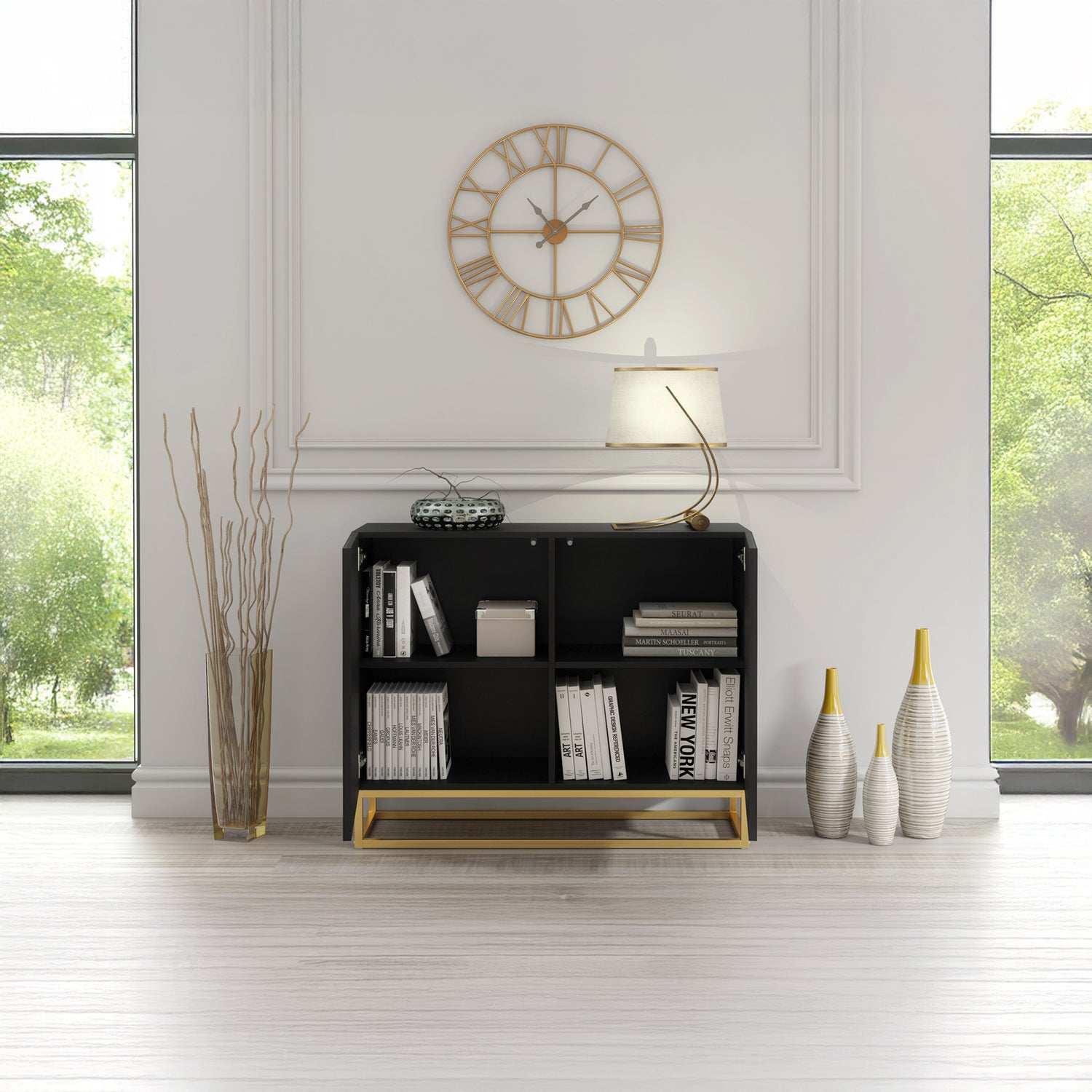 Sideboard Cabinet – 100cm – Fluted Doors – Push to Open – Gold Base – VESTA Collection