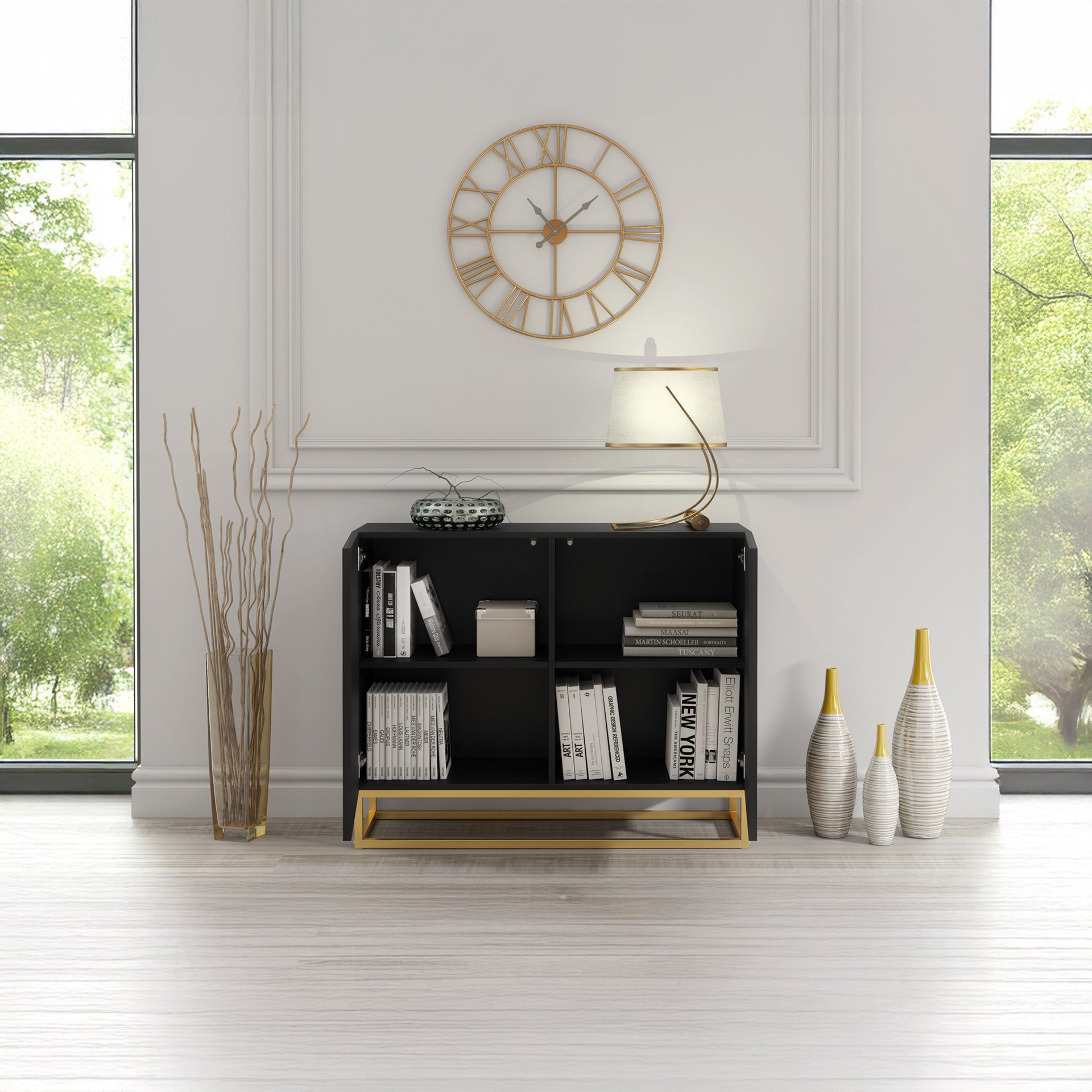 Sideboard Cabinet – 100cm – Fluted Doors – Push to Open – Gold Base – VESTA Collection