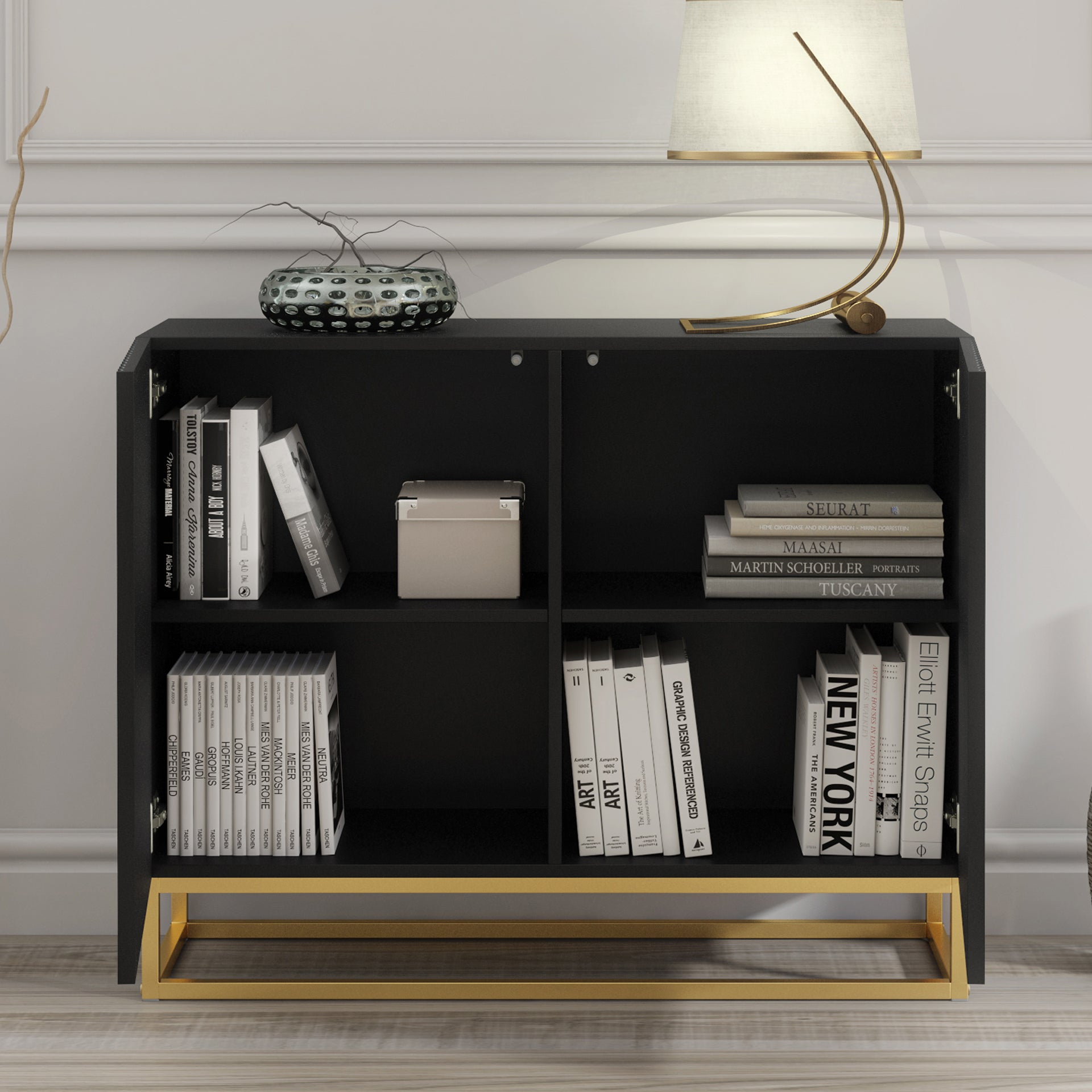 Sideboard Cabinet – 100cm – Fluted Doors – Push to Open – Gold Base – VESTA Collection