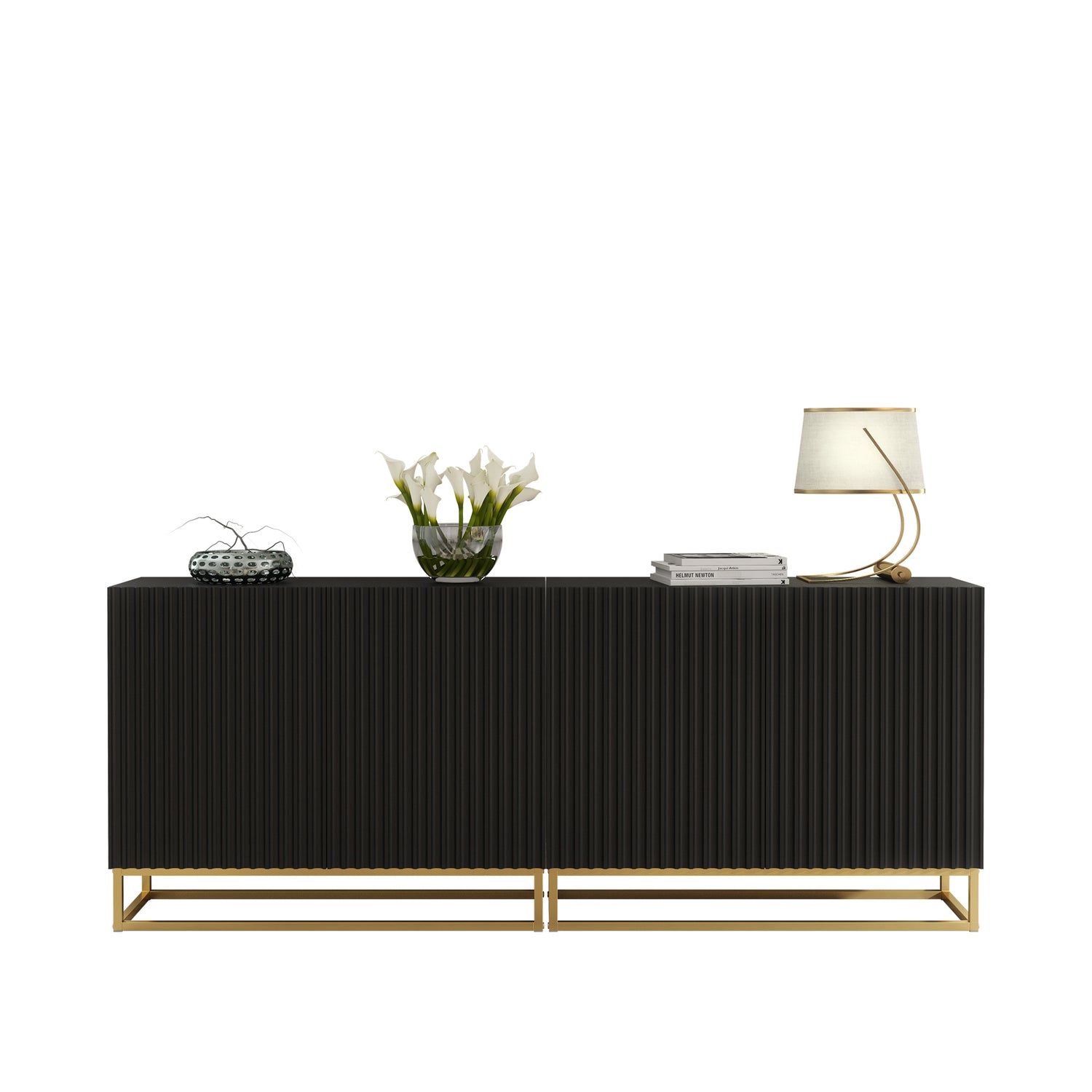 Sideboard Cabinet – 200cm – Fluted Doors – Push to Open – Gold Base – VESTA Collection