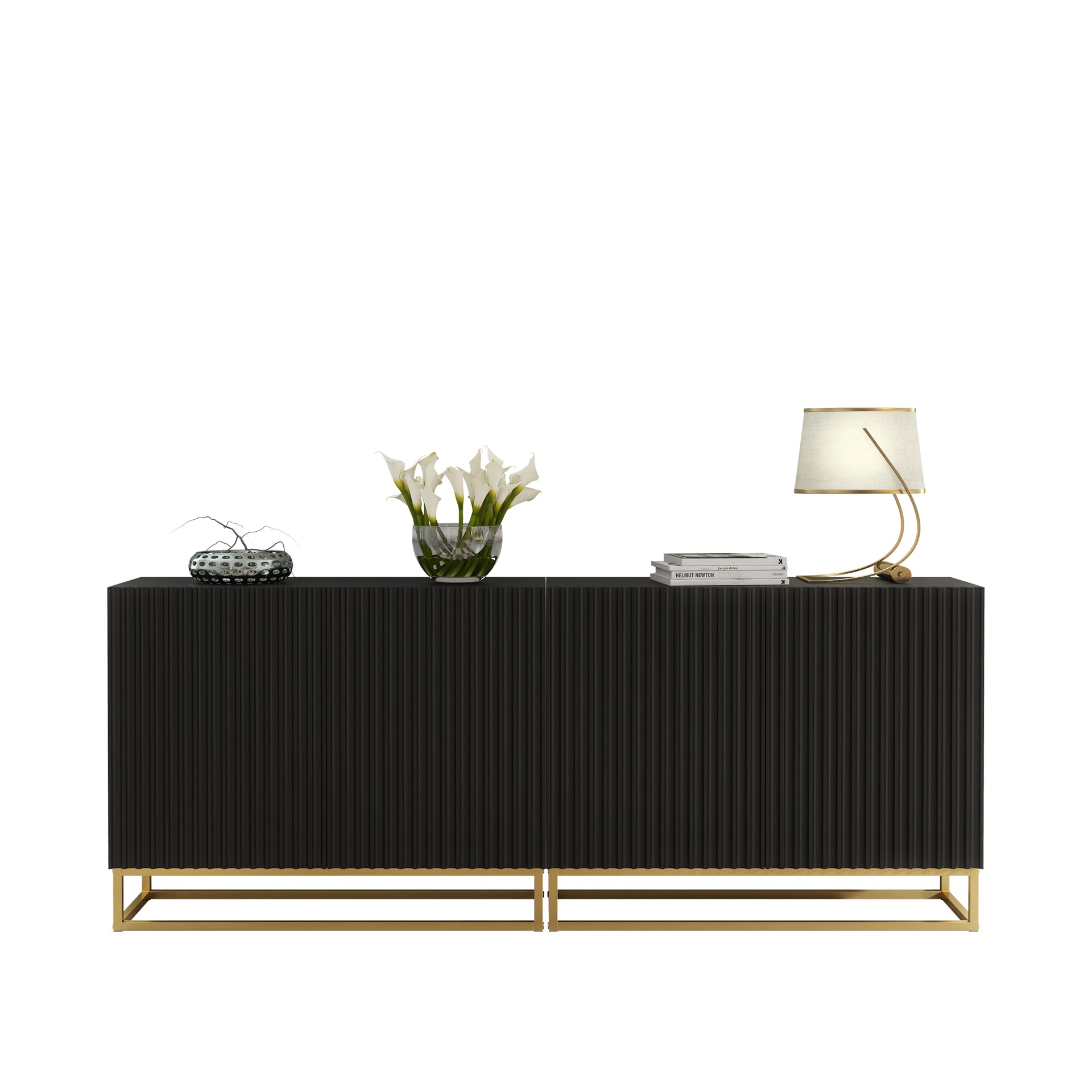 Sideboard Cabinet – 200cm – Fluted Doors – Push to Open – Gold Base – VESTA Collection