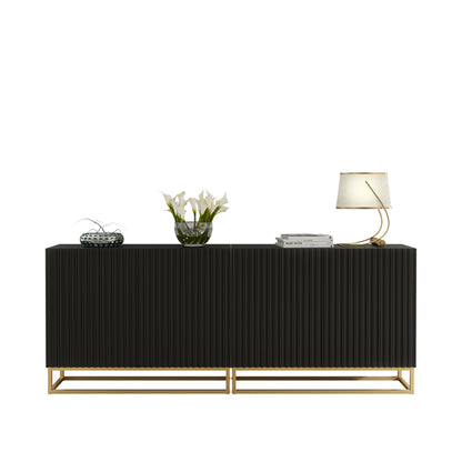 Sideboard Cabinet – 200cm – Fluted Doors – Push to Open – Gold Base – VESTA Collection