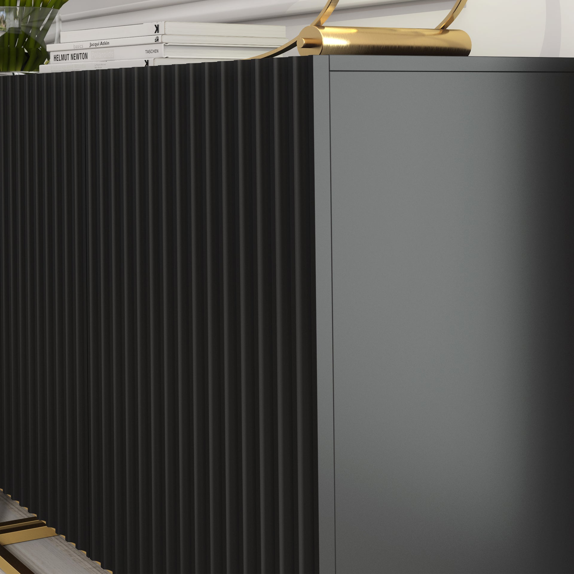 Sideboard Cabinet – 200cm – Fluted Doors – Push to Open – Gold Base – VESTA Collection