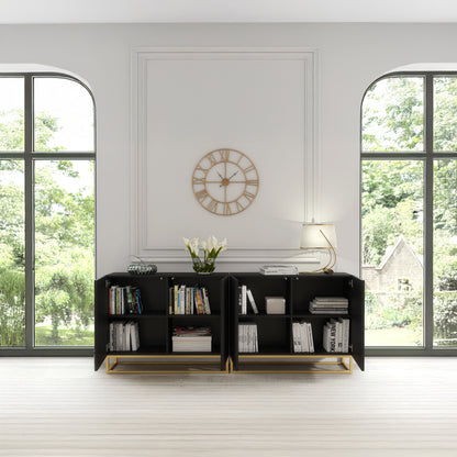 Sideboard Cabinet – 200cm – Fluted Doors – Push to Open – Gold Base – VESTA Collection