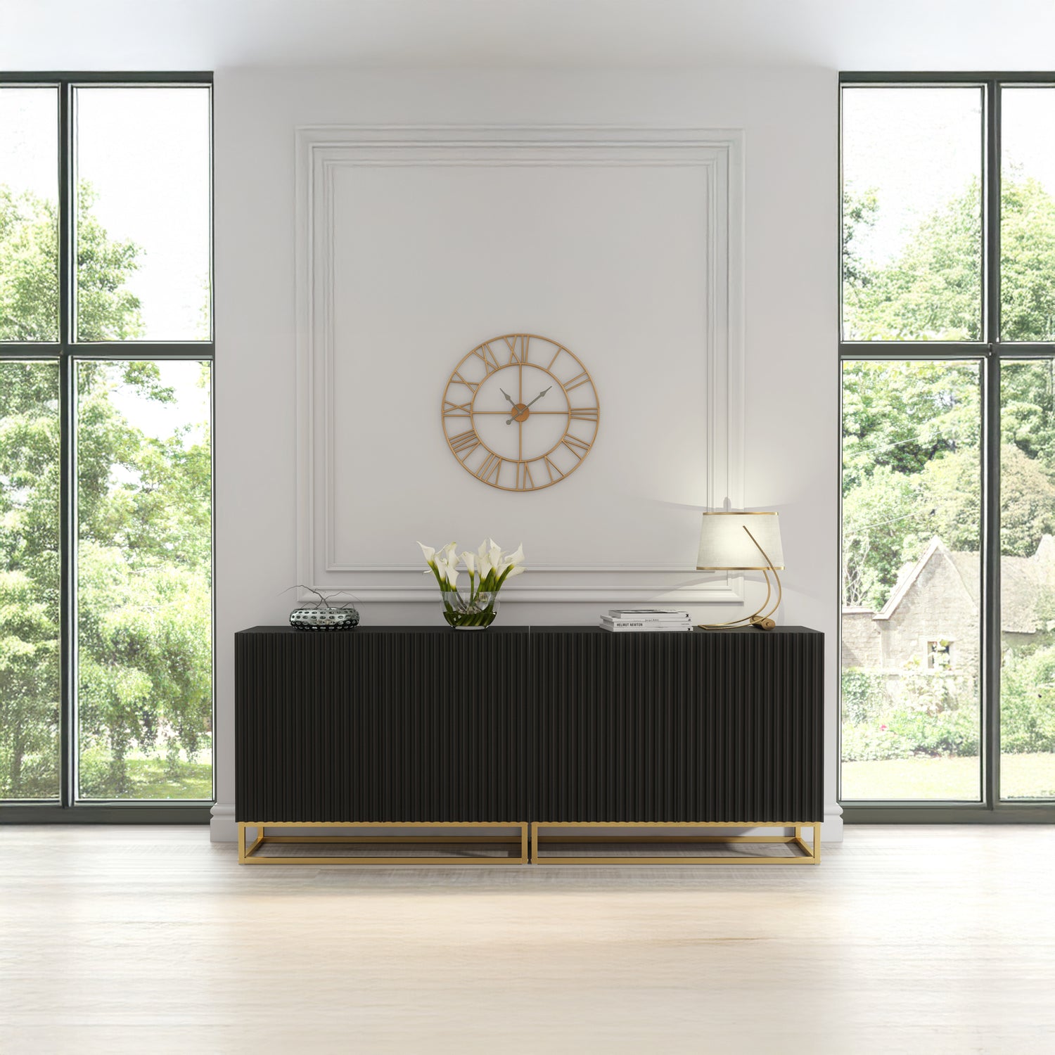 Sideboard Cabinet – 200cm – Fluted Doors – Push to Open – Gold Base – VESTA Collection