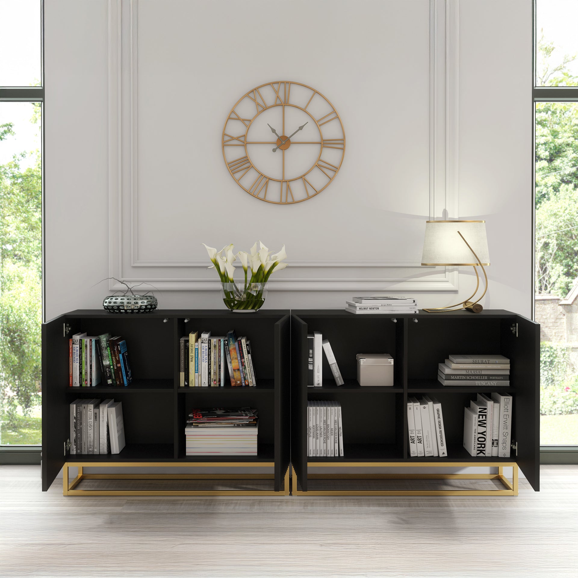 Sideboard Cabinet – 200cm – Fluted Doors – Push to Open – Gold Base – VESTA Collection