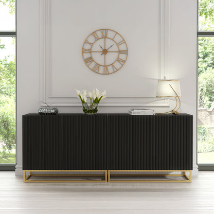 Sideboard Cabinet – 200cm – Fluted Doors – Push to Open – Gold Base – VESTA Collection