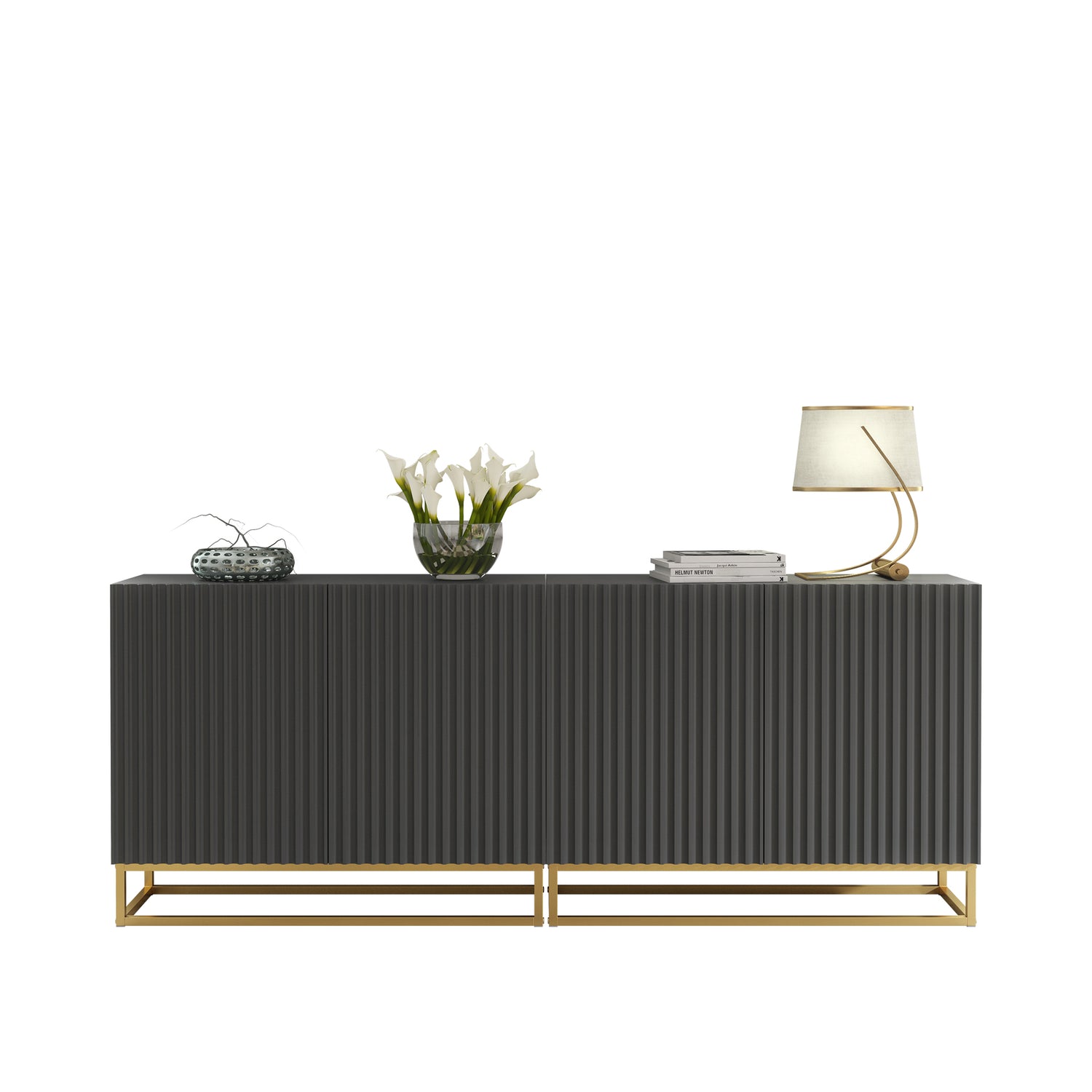 Sideboard Cabinet – 200cm – Fluted Doors – Push to Open – Gold Base – VESTA Collection