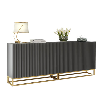 Sideboard Cabinet – 200cm – Fluted Doors – Push to Open – Gold Base – VESTA Collection