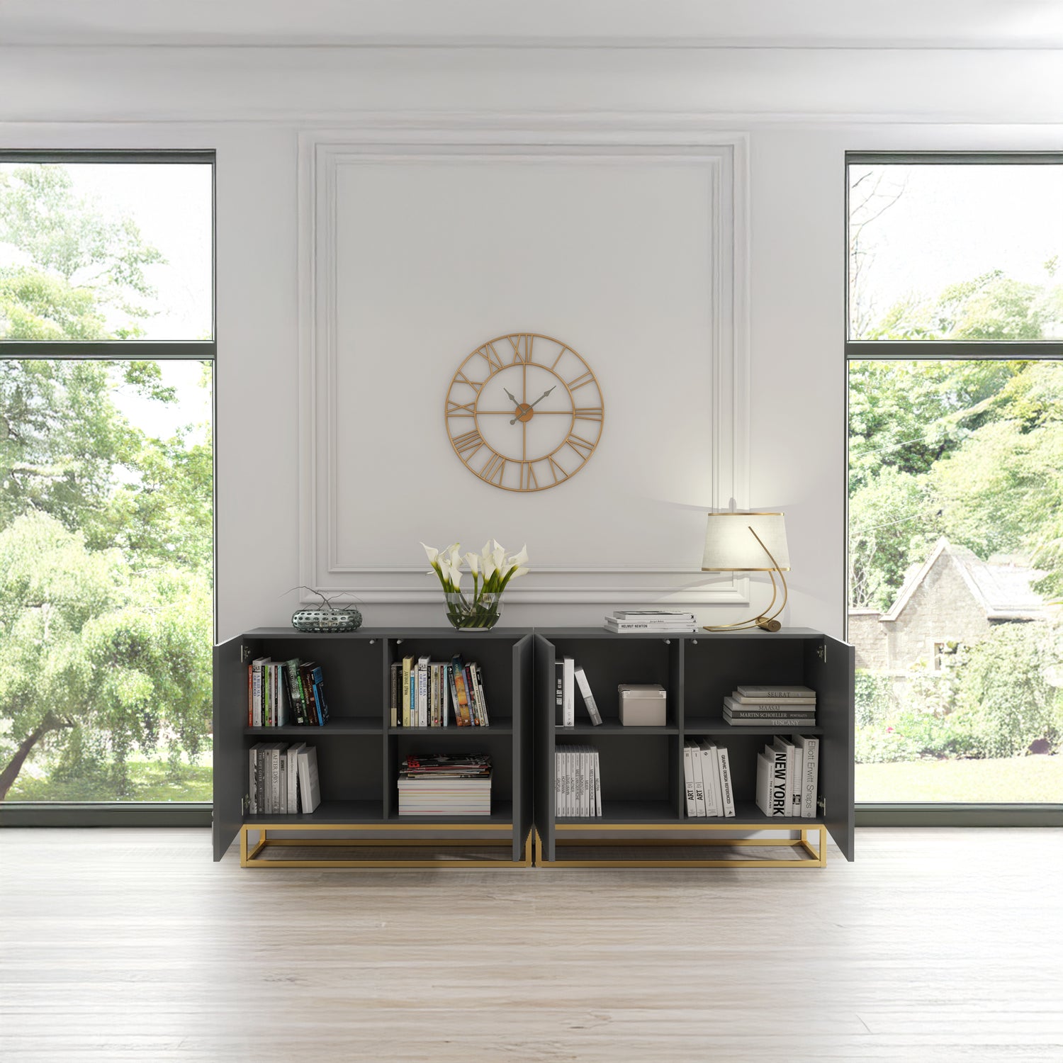 Sideboard Cabinet – 200cm – Fluted Doors – Push to Open – Gold Base – VESTA Collection
