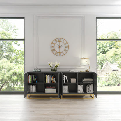 Sideboard Cabinet – 200cm – Fluted Doors – Push to Open – Gold Base – VESTA Collection