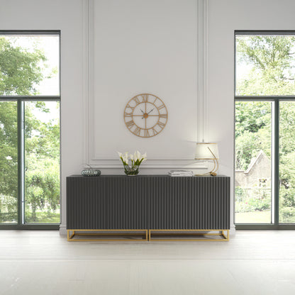 Sideboard Cabinet – 200cm – Fluted Doors – Push to Open – Gold Base – VESTA Collection