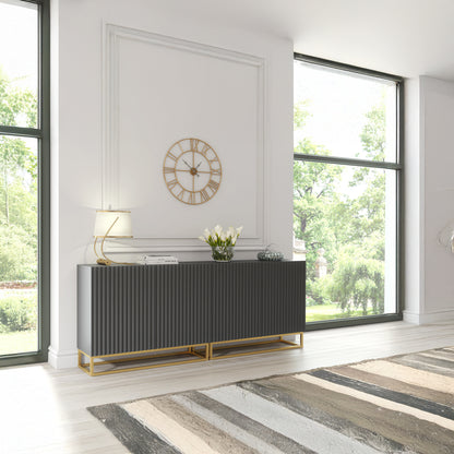 Sideboard Cabinet – 200cm – Fluted Doors – Push to Open – Gold Base – VESTA Collection