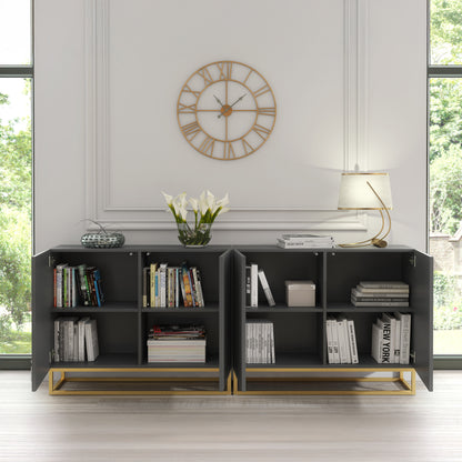 Sideboard Cabinet – 200cm – Fluted Doors – Push to Open – Gold Base – VESTA Collection