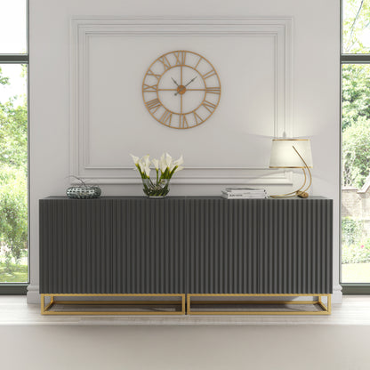 Sideboard Cabinet – 200cm – Fluted Doors – Push to Open – Gold Base – VESTA Collection