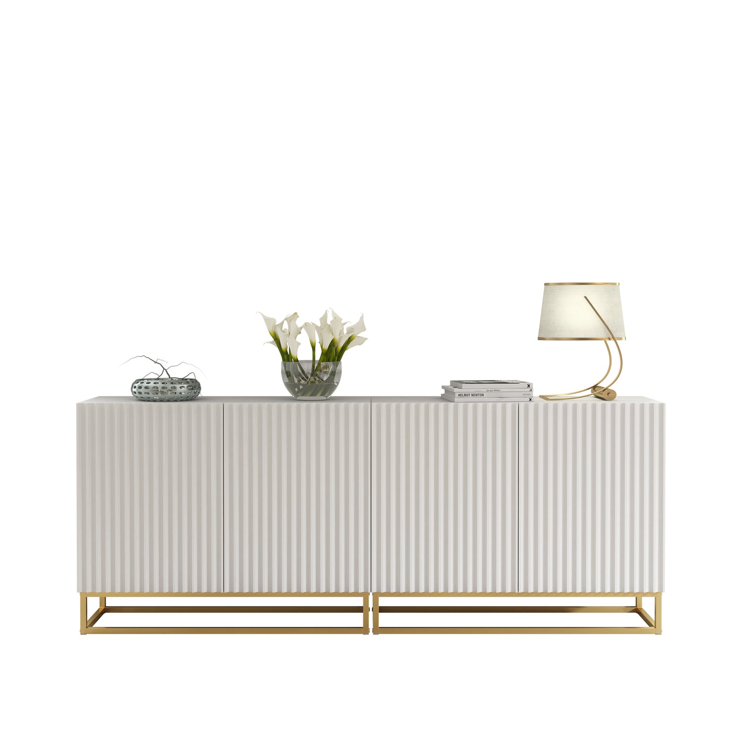 Sideboard Cabinet – 200cm – Fluted Doors – Push to Open – Gold Base – VESTA Collection