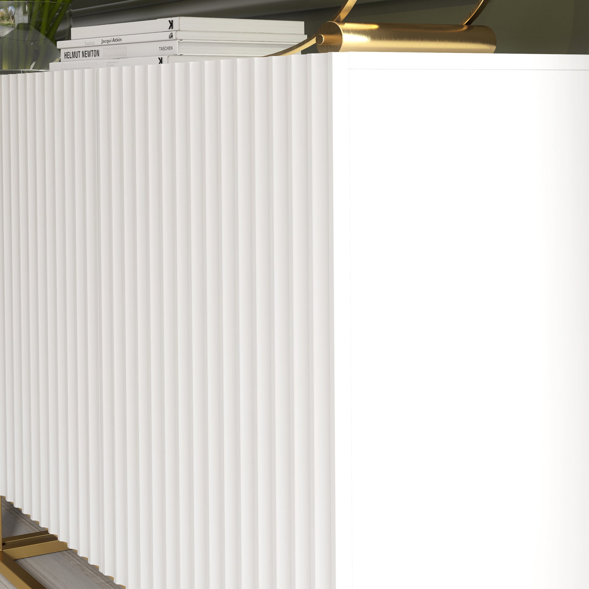Sideboard Cabinet – 200cm – Fluted Doors – Push to Open – Gold Base – VESTA Collection