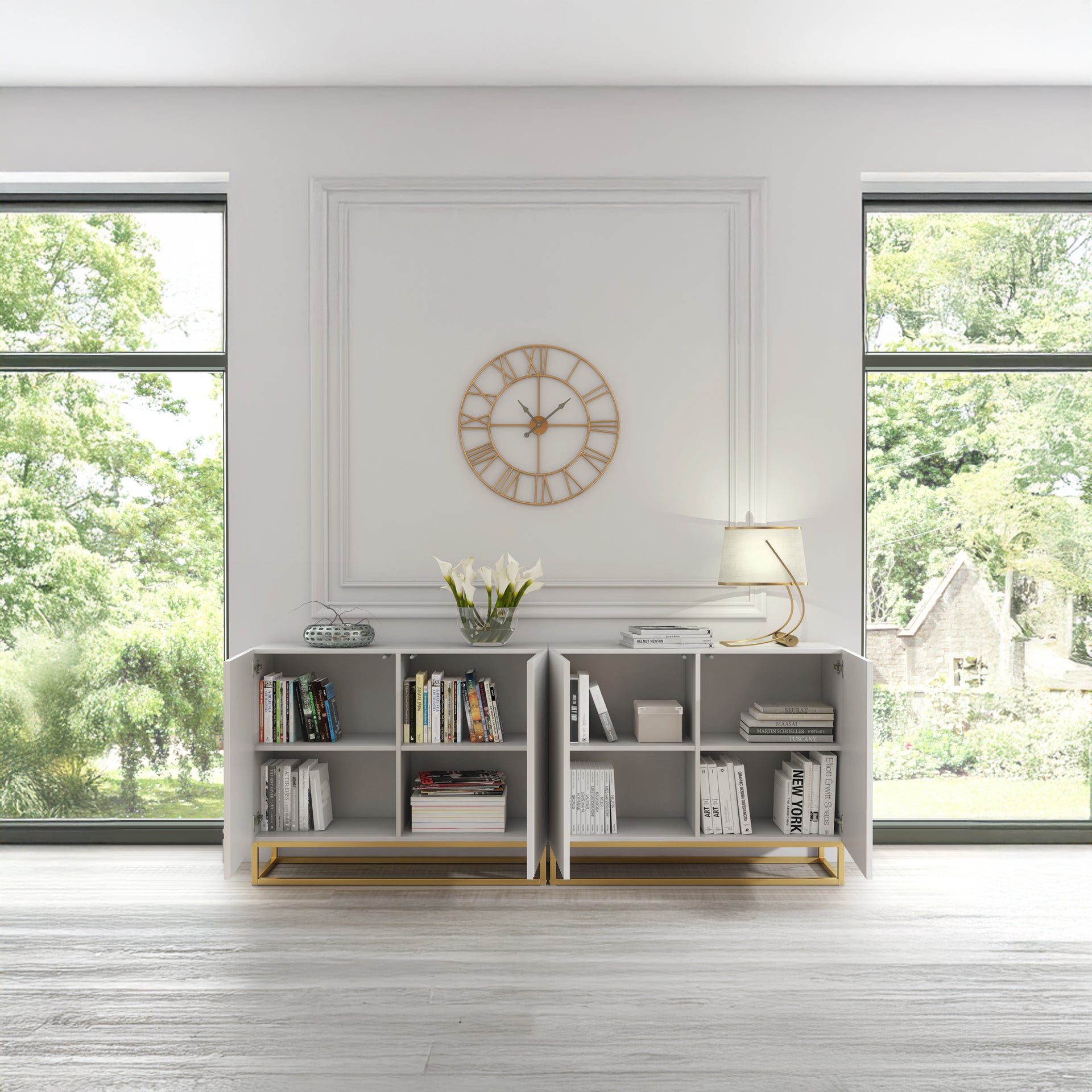 Sideboard Cabinet – 200cm – Fluted Doors – Push to Open – Gold Base – VESTA Collection