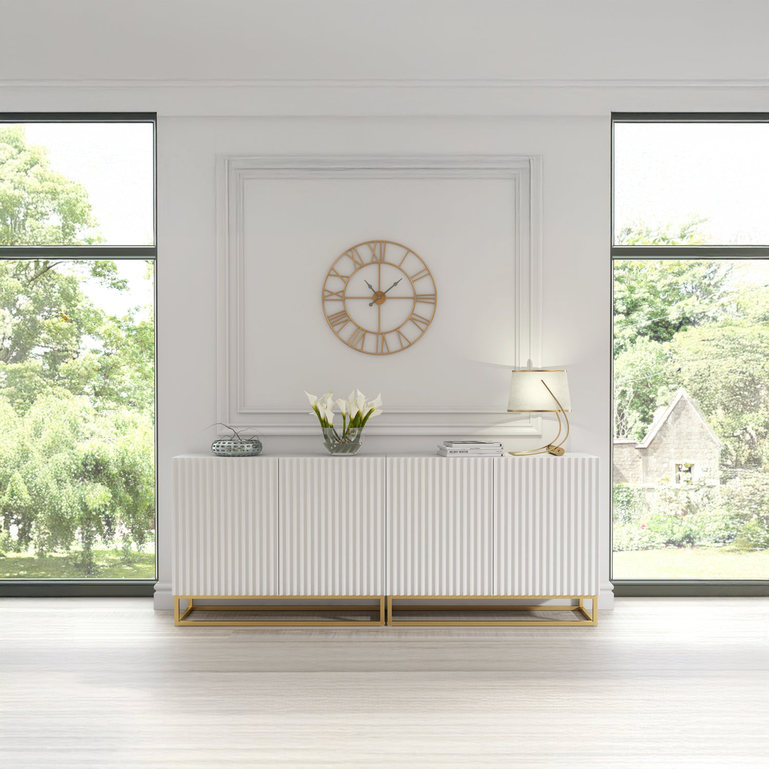 Sideboard Cabinet – 200cm – Fluted Doors – Push to Open – Gold Base – VESTA Collection