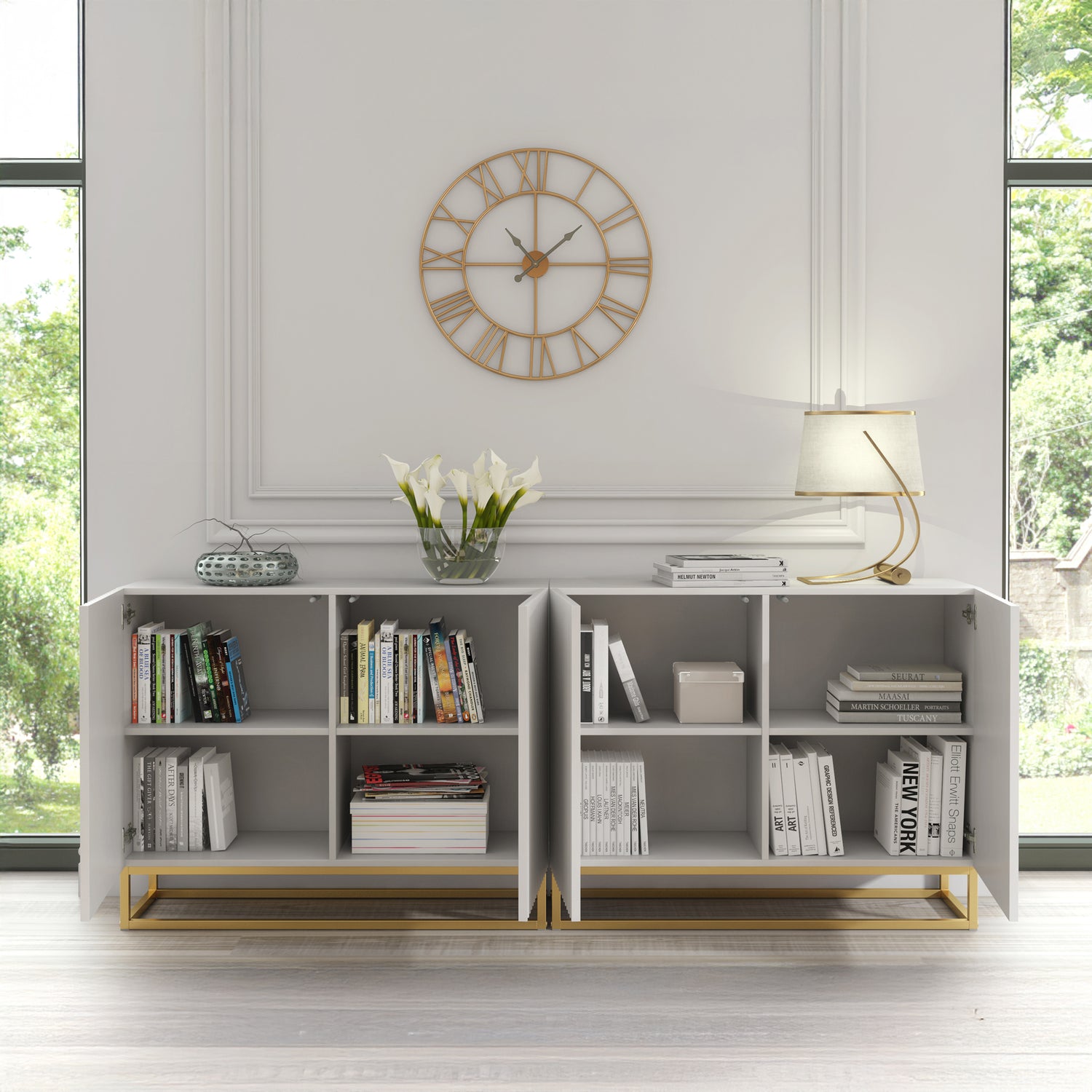 Sideboard Cabinet – 200cm – Fluted Doors – Push to Open – Gold Base – VESTA Collection