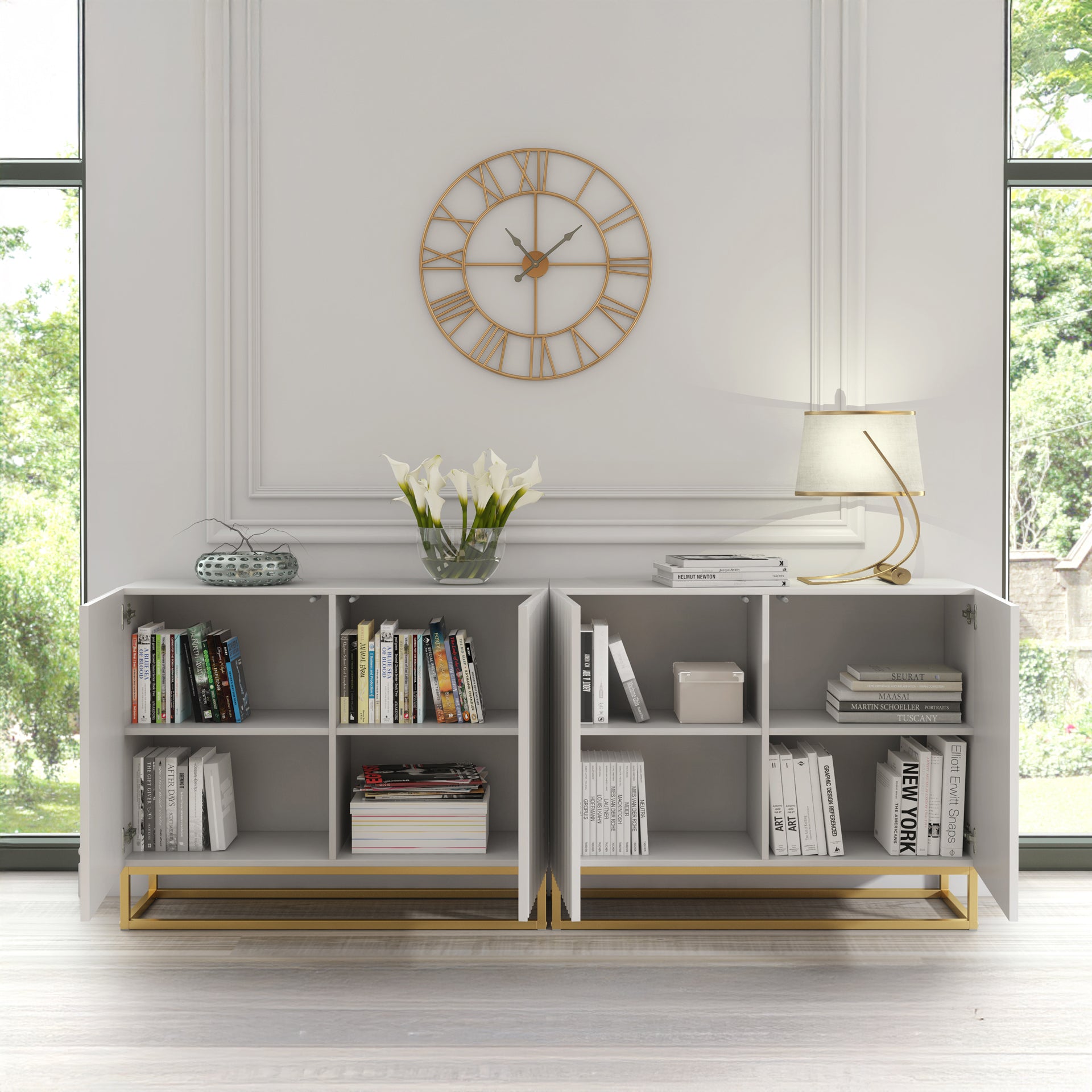 Sideboard Cabinet – 200cm – Fluted Doors – Push to Open – Gold Base – VESTA Collection