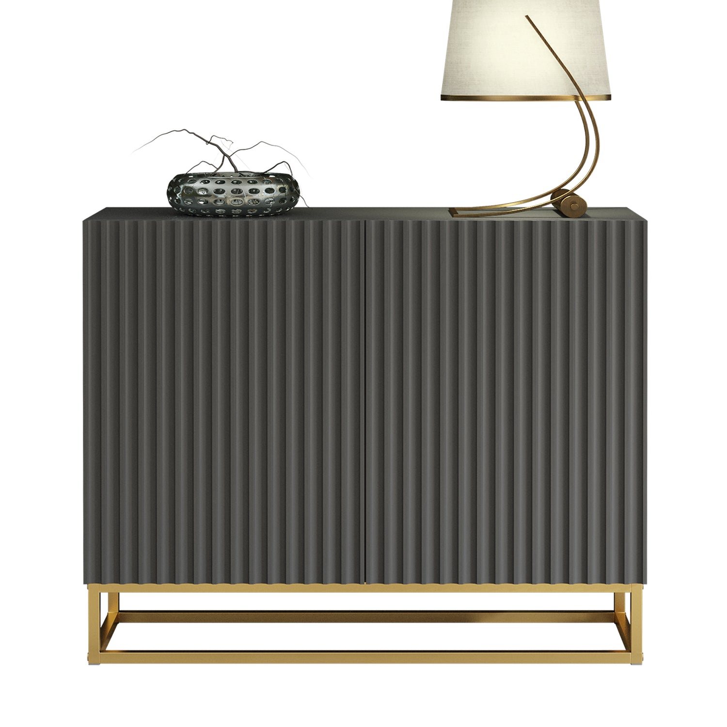 Sideboard Cabinet – 100cm – Fluted Doors – Push to Open – Gold Base – VESTA Collection