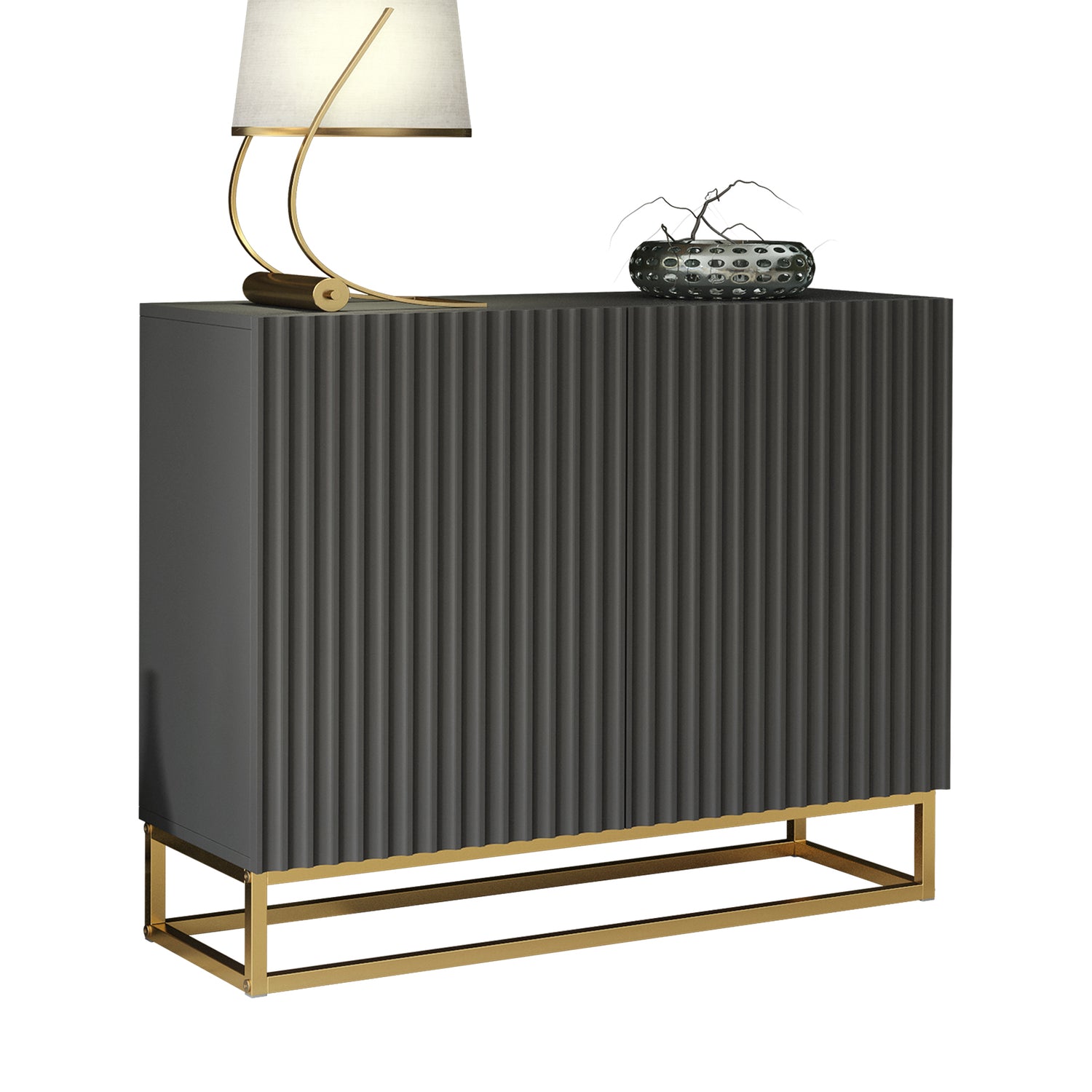 Sideboard Cabinet – 100cm – Fluted Doors – Push to Open – Gold Base – VESTA Collection