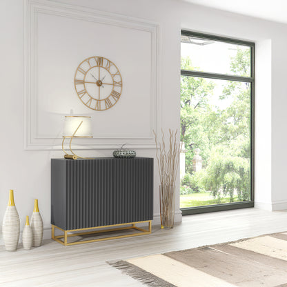 Sideboard Cabinet – 100cm – Fluted Doors – Push to Open – Gold Base – VESTA Collection