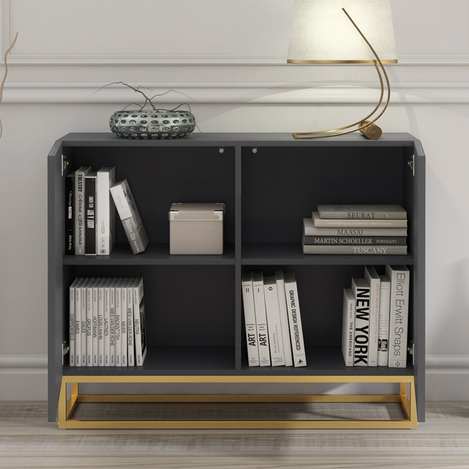 Sideboard Cabinet – 100cm – Fluted Doors – Push to Open – Gold Base – VESTA Collection