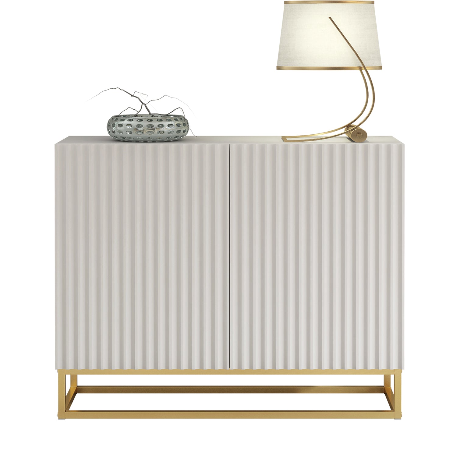 Sideboard Cabinet – 100cm – Fluted Doors – Push to Open – Gold Base – VESTA Collection