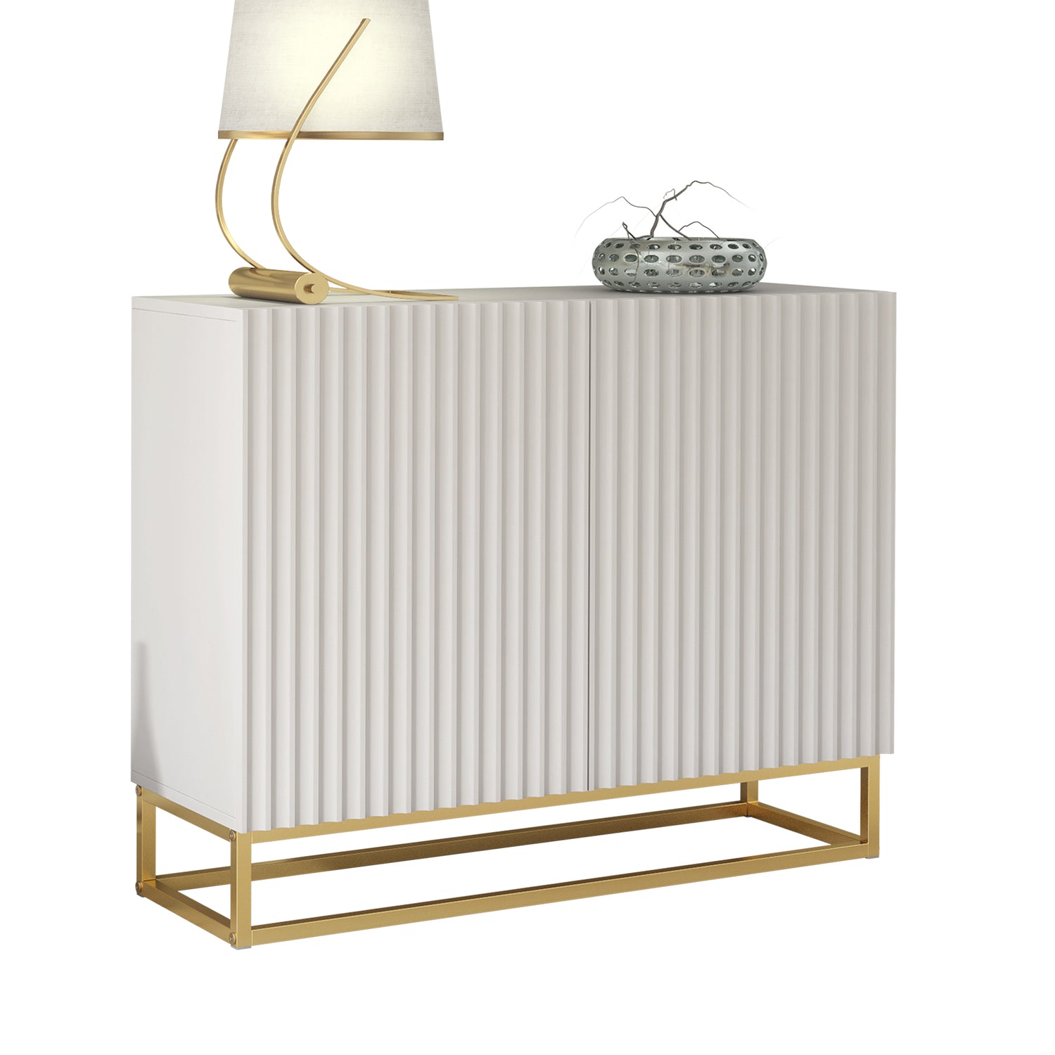 Sideboard Cabinet – 100cm – Fluted Doors – Push to Open – Gold Base – VESTA Collection
