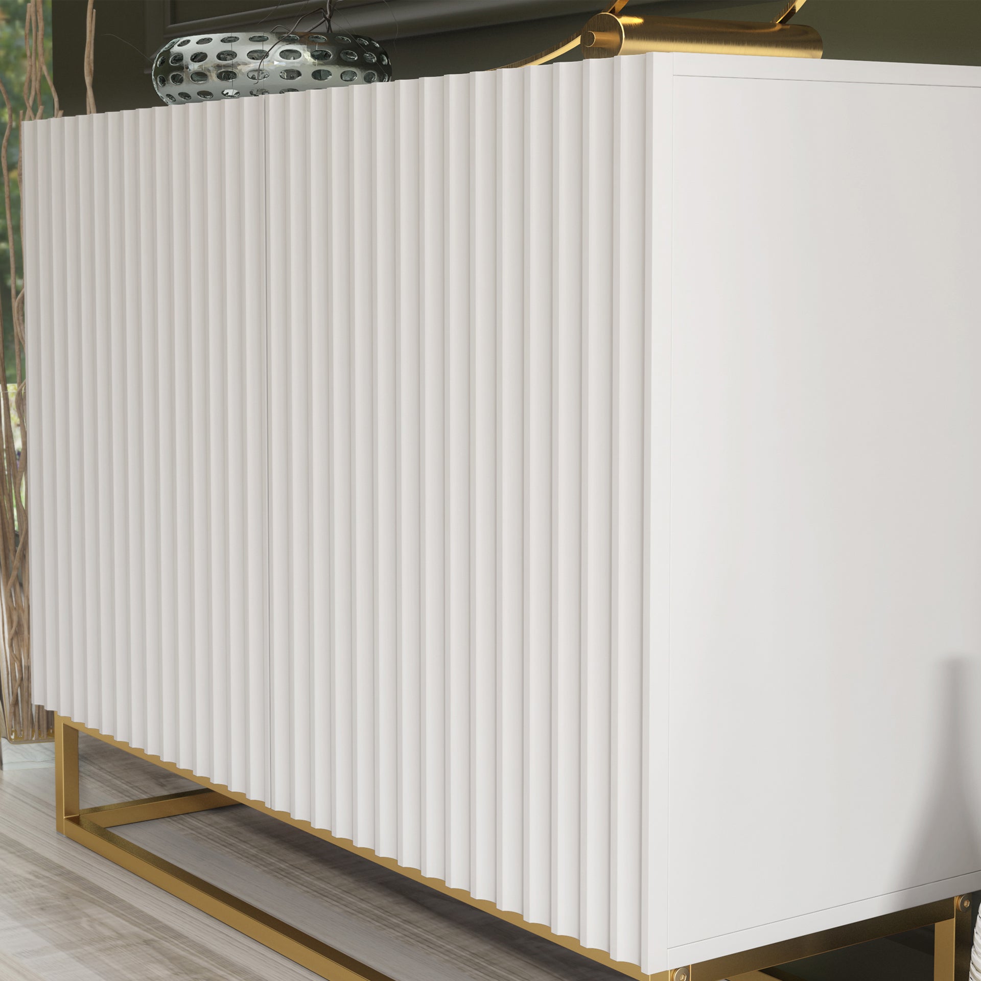 Sideboard Cabinet – 100cm – Fluted Doors – Push to Open – Gold Base – VESTA Collection