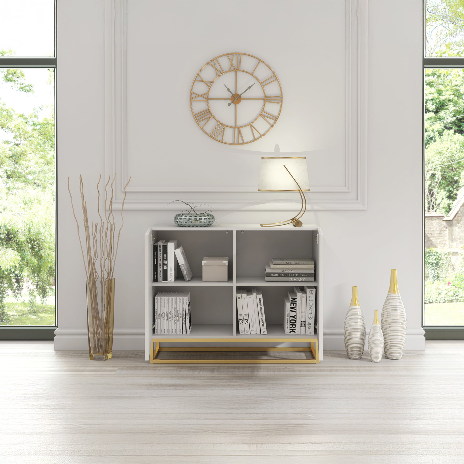 Sideboard Cabinet – 100cm – Fluted Doors – Push to Open – Gold Base – VESTA Collection