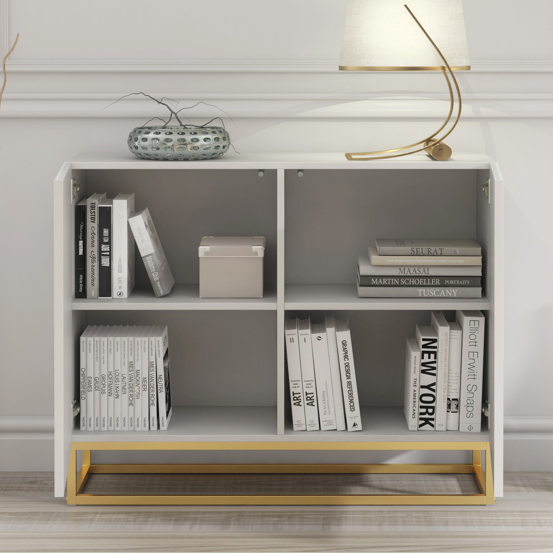 Sideboard Cabinet – 100cm – Fluted Doors – Push to Open – Gold Base – VESTA Collection