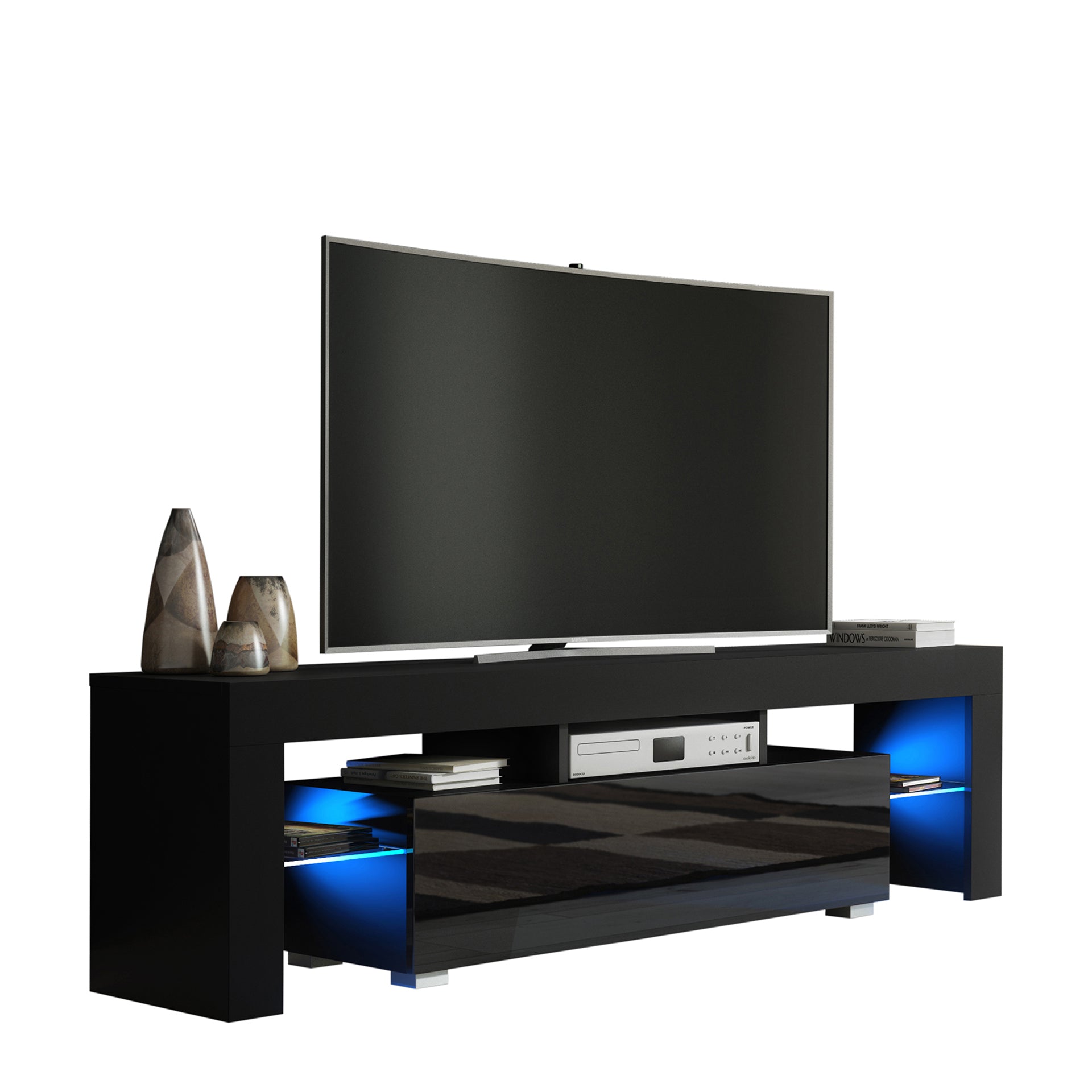 TV Stand – 160cm – High Gloss Doors – LED or Non-LED – Modern Media Unit – LUNARO