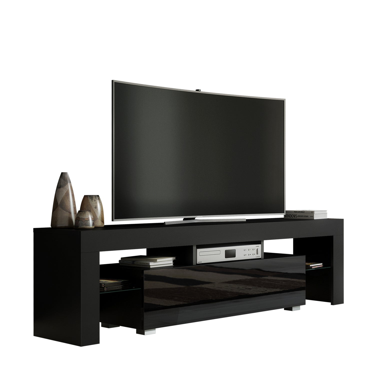 TV Stand – 160cm – High Gloss Doors – LED or Non-LED – Modern Media Unit – LUNARO